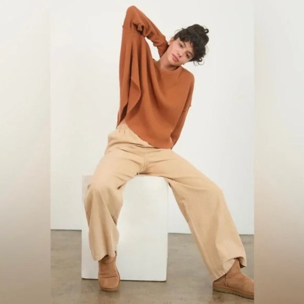 LOFT Women's Tan Wide Leg Elastic Waist Pants size Large New with Tags